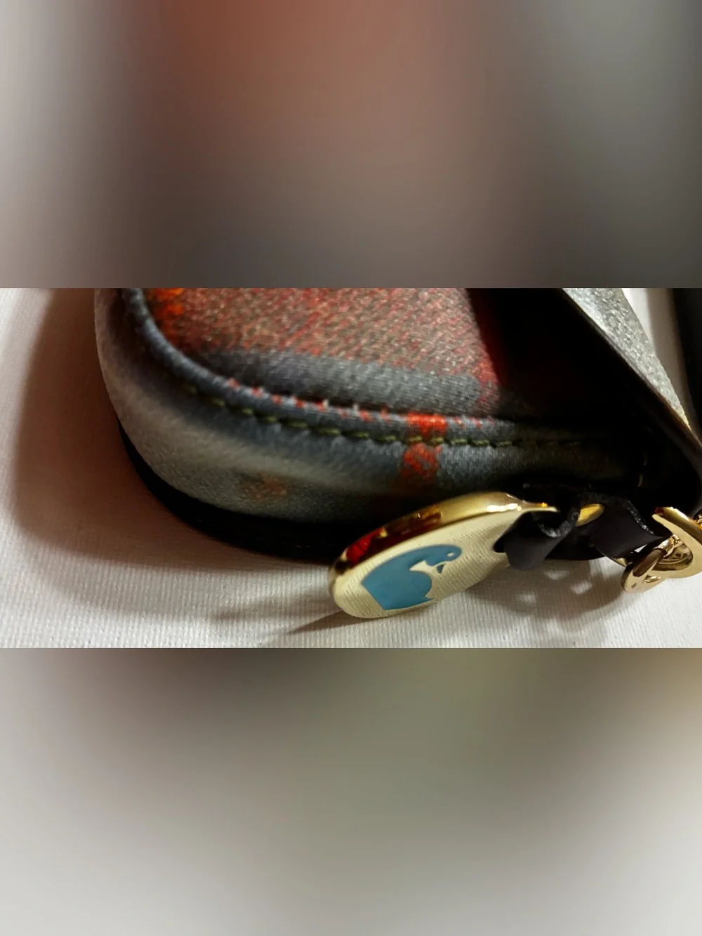 Dooney & Bourke  EUC Multicolor Plaid Crossbody Logo Charm Brown  Leather Strap